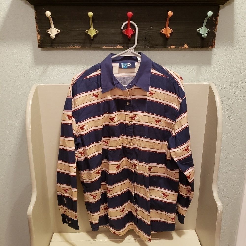 Wrangler Blues Western Cowgirl Horses Shirt XL